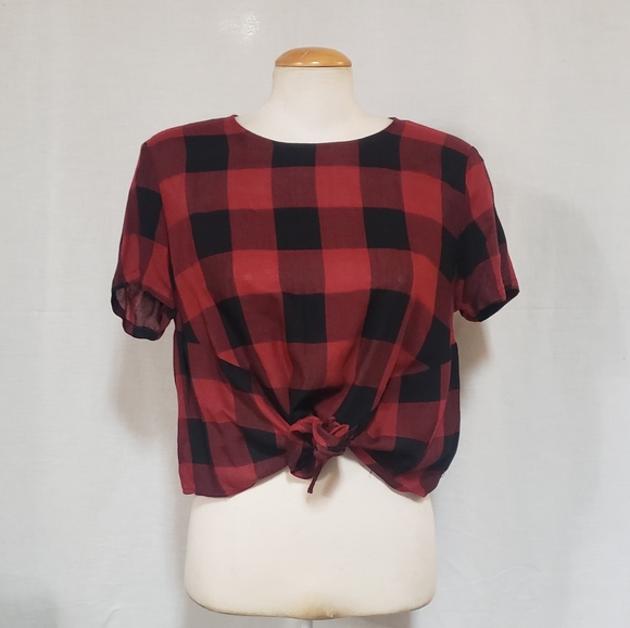 Forever 21 tie up shirt, size large, reddy brown and black - Picture 1 of 4